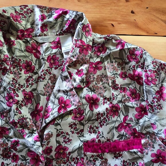 NWOT ADONNA ( 1X ) 2PC Satin Pink Floral Short Sleeve/Long Pants Pajamas - Picture 2 of 7